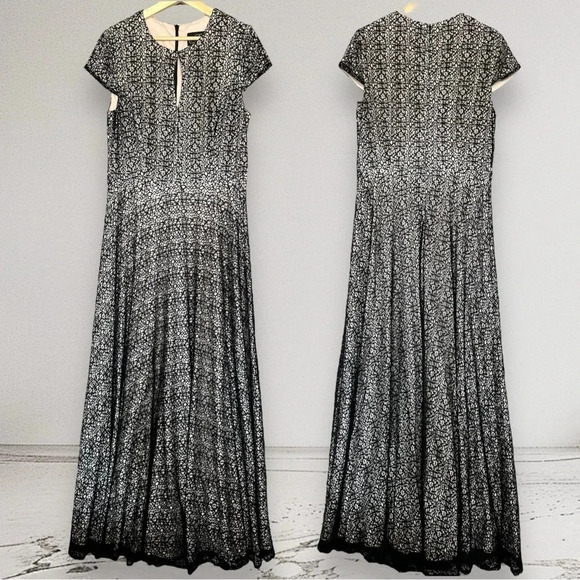Alex Evenings All Over Lace A-Line Gown Dress Black Nude Size 14 - Picture 2 of 11